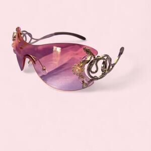 Oversized pink rimless shield sunglasses Pink mcbling princesscore glamorous
